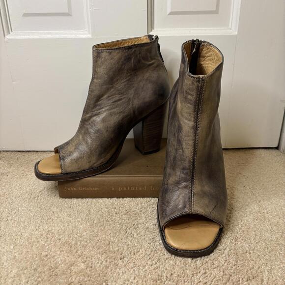 Bedstu 8 Peep Toe Block Heel Leather Booties - Picture 1 of 6